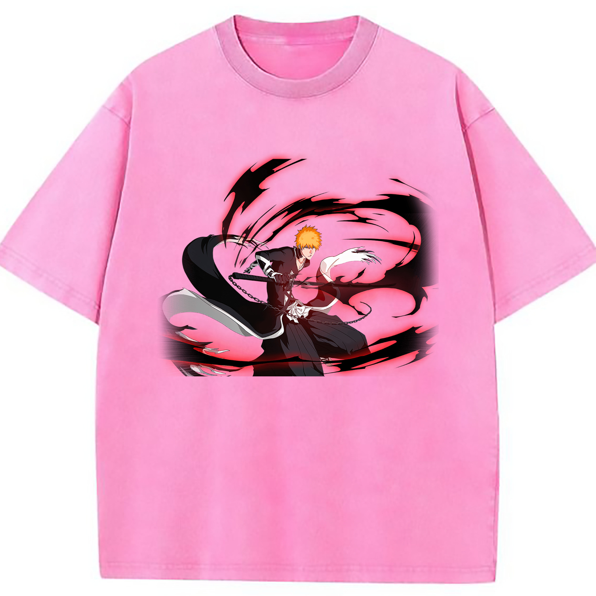 （画像用） ブリーチ 黒崎一護（くろさき いちご）BLEACH Kurosaki Ichigo 綿100% ヴィンテージ風 半袖Tシャツ（フロントプリント）